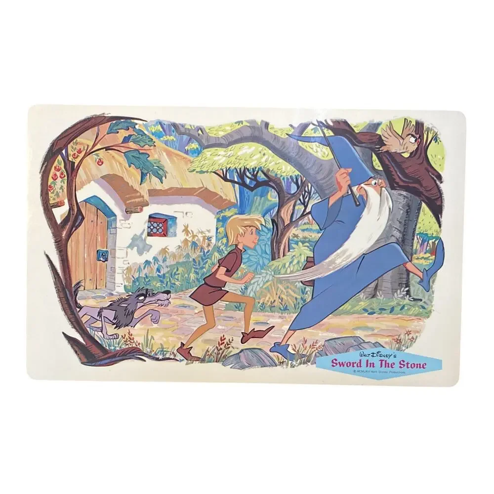 Vintage 1960s Walt Disney Laminated Placemats Tinker Bell Sword Stone Set 6